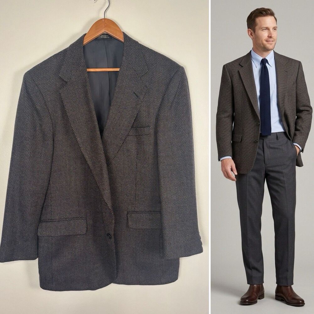 VTG Stanley Blacker Mens 44R Sport Coat Blazer Jacket Brown Blue Micro Pattern